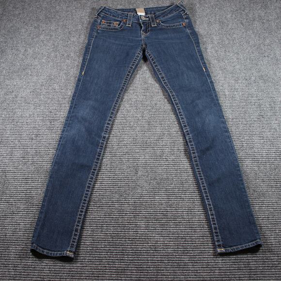 True Religion Jeans Womens 26 Blue Skinny 32 Inseam Contrast Stitch USA - Picture 2 of 12